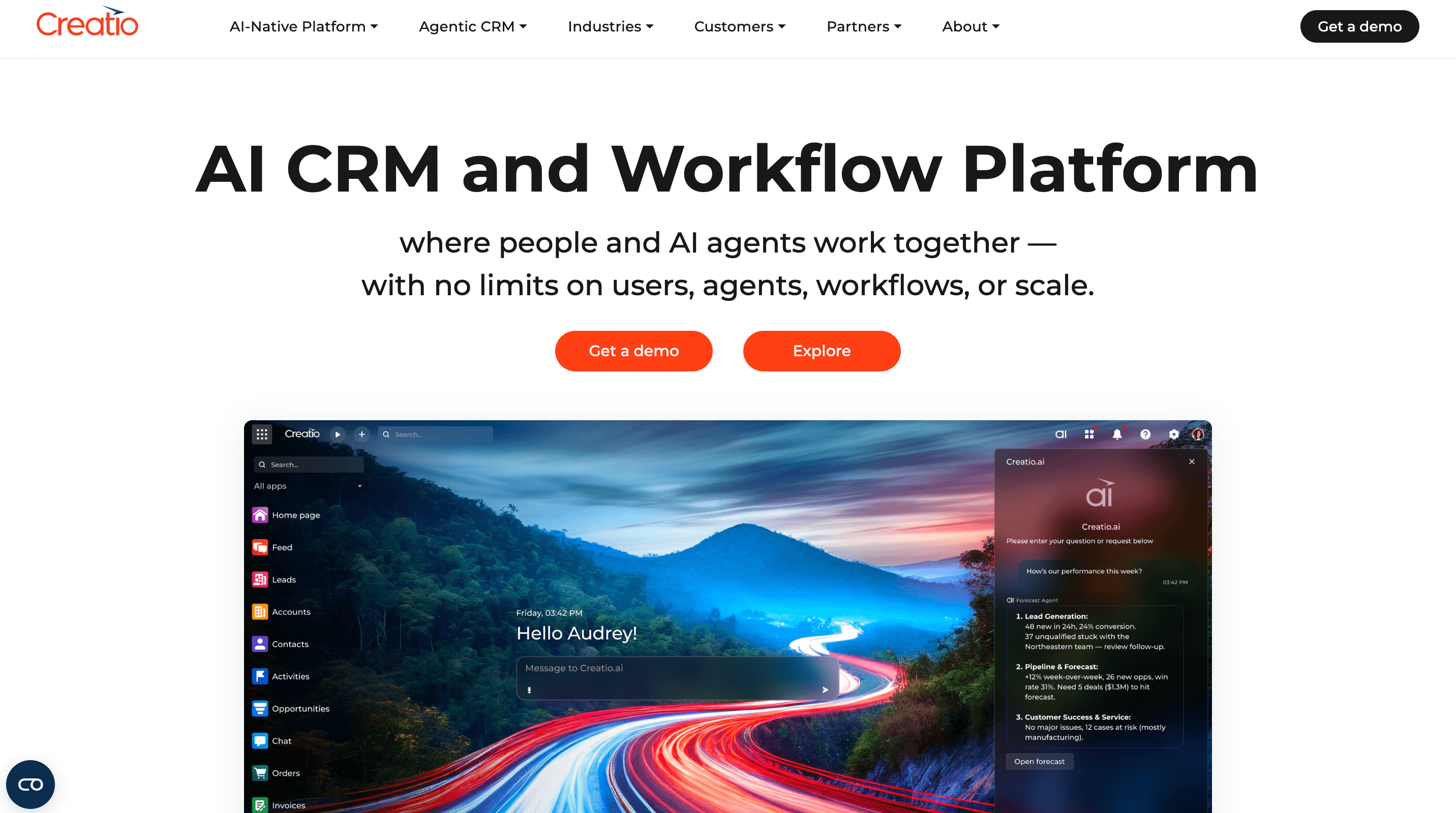 Creatio's home page which determine their business